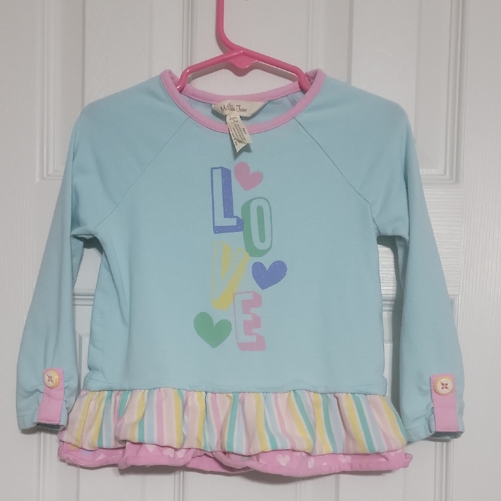Matilda Jane Blue Long Sleeve Shirt with Colorful LOVE Print